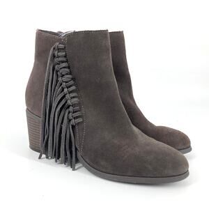 Reaction Kenneth Cole Womens Rowdy Gray Suede Fringed Ankle Boots Size 7